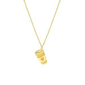14K Solid Gold Mini Small Coffee Cup Dainty Necklace - Minimalist